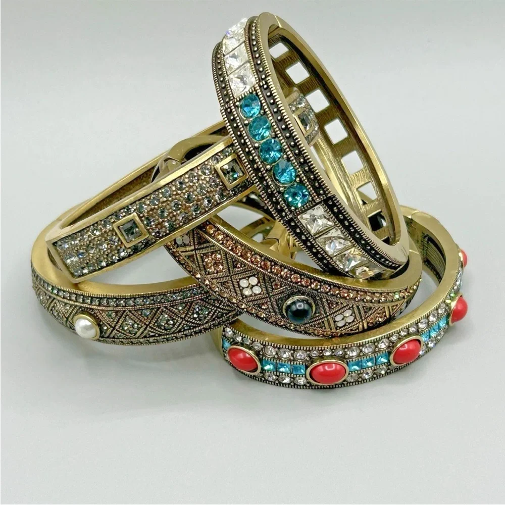 HEIDI DAUS Hinged Stackable Bracelet, Tapered: Dark Cognac Crystals, Opals, Onyx - Picture 11 of 11